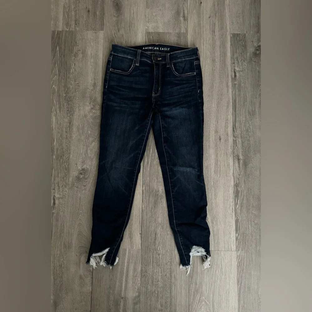American Eagle Dark Frayed Hem Jeans